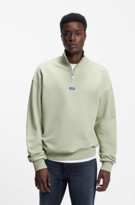 Cotton sweatshirt with zip neck and logo, Light Green