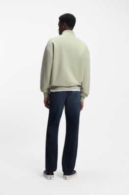 Felpa in terry di cotone con colletto con zip e toppa brandizzata, Calce