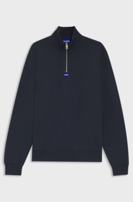 Sudadera de felpa de algod&oacute;n con cuello con cremallera, Azul oscuro