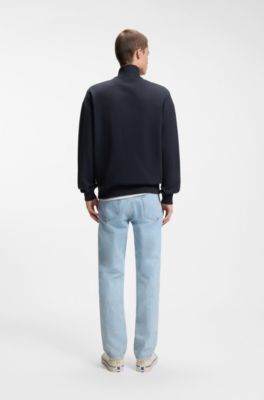 Cotton sweatshirt with zip neck and logo, Dark Blue