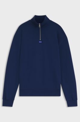 Cotton sweatshirt with zip neck and logo, Dark Blue