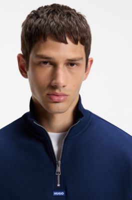 Cotton sweatshirt with zip neck and logo, Dark Blue