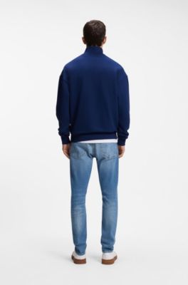 Cotton sweatshirt with zip neck and logo, Dark Blue