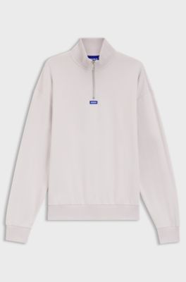 지퍼 칼라 코튼 테리 스웨트셔츠, 라이트 퍼플