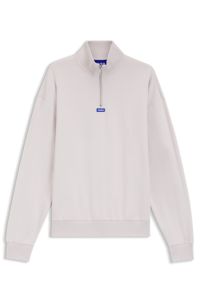 Zip-neck sweatshirt in cotton terry with logo patch, Light Purple