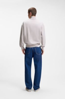 Zip-neck sweatshirt in cotton terry with logo patch, Light Purple