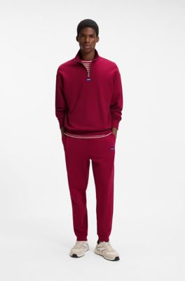 Zip-neck cotton sweatshirt, Red