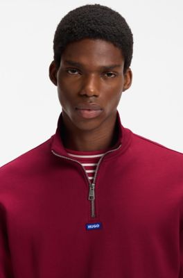 Zip-neck cotton sweatshirt, Red
