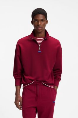 Zip-neck cotton sweatshirt, Red