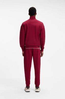 Zip-neck cotton sweatshirt, Red