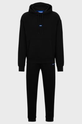 Cotton tracksuit set with blue logo patch, Black