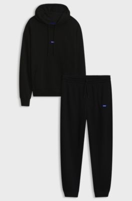 Cotton tracksuit set with blue logo patch, Black