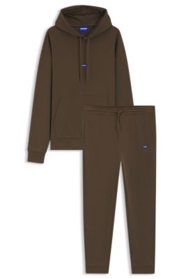 Cotton-terry tracksuit with blue logo labels, Dark Brown