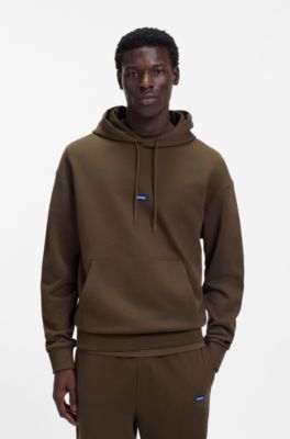 Tuta sportiva in terry di cotone con etichette con logo blu, Marrone scuro