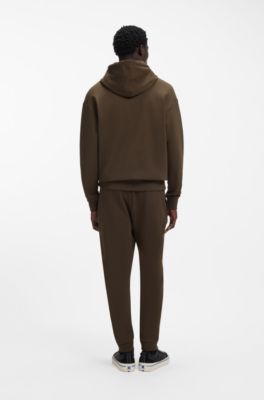 Cotton tracksuit set with blue logo patch, Dark Brown