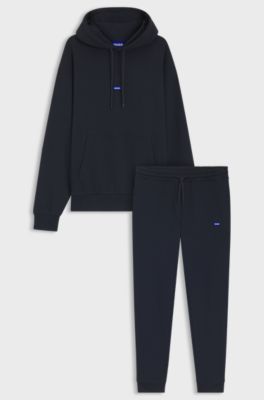 Cotton tracksuit set with blue logo patch, Dark Blue