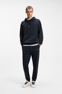 Tuta sportiva in terry di cotone con etichette con logo blu, Blu scuro