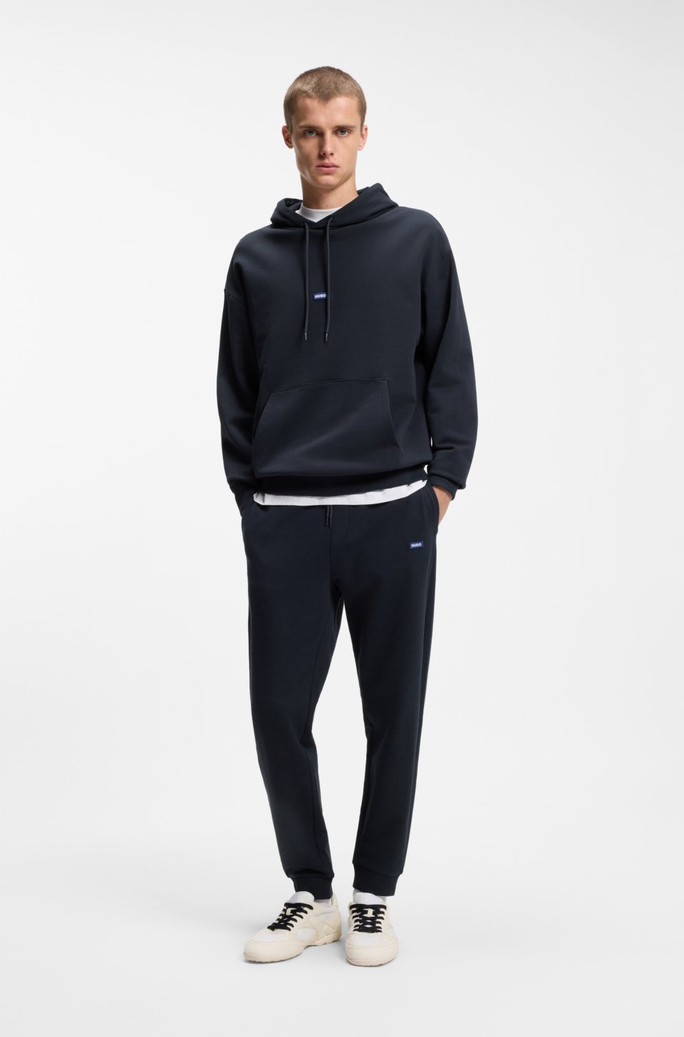 Cotton tracksuit set with blue logo patch