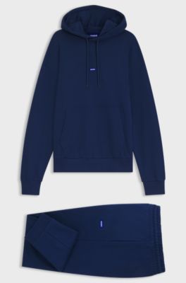 Conjunto de ch&aacute;ndal de algod&oacute;n con aplique azul con logo, Azul oscuro