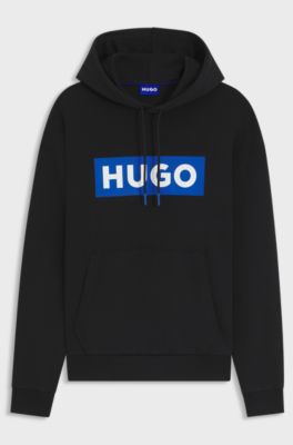 Regular-fit hoodie in cotton terry with logo print, Black