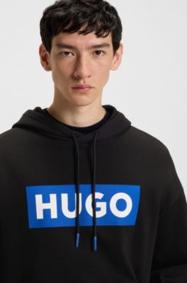 Regular-fit hoodie in cotton terry with logo print, Black