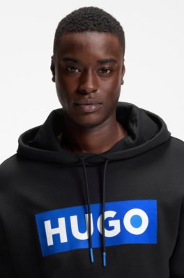 Cotton-terry hoodie with rectangle logo print, Black