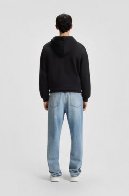 Regular-fit hoodie in cotton terry with logo print, Black