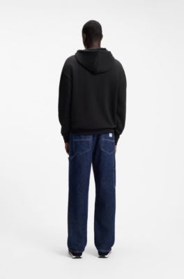 Hoodie van katoenen sweatstof met rechthoekige logoprint, Zwart