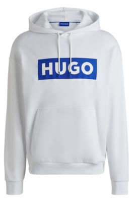 Regular-fit hoodie in cotton terry with logo print, White