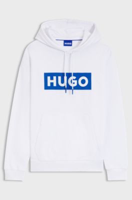Regular-fit hoodie in cotton terry with logo print, White