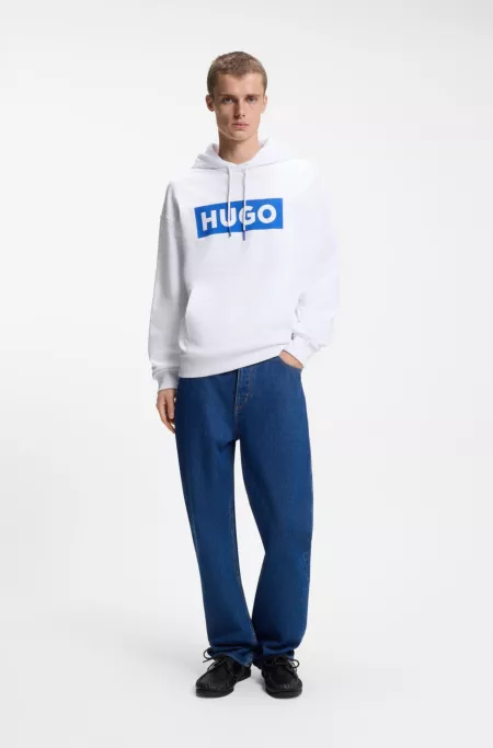 Cotton-terry hoodie with rectangle logo print