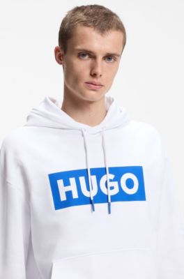 Cotton-terry hoodie with rectangle logo print, White