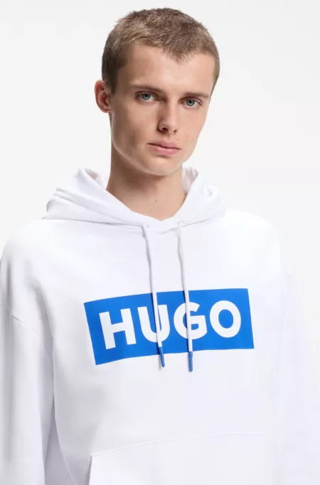 Cotton-terry hoodie with rectangle logo print