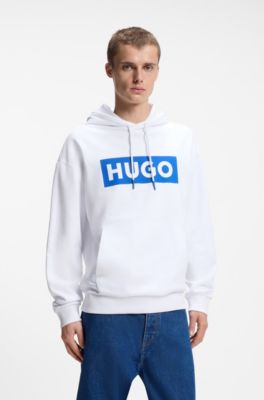 H&aelig;ttetr&oslash;je i sweatstof af bomuld med firkantet logoprint, Hvid