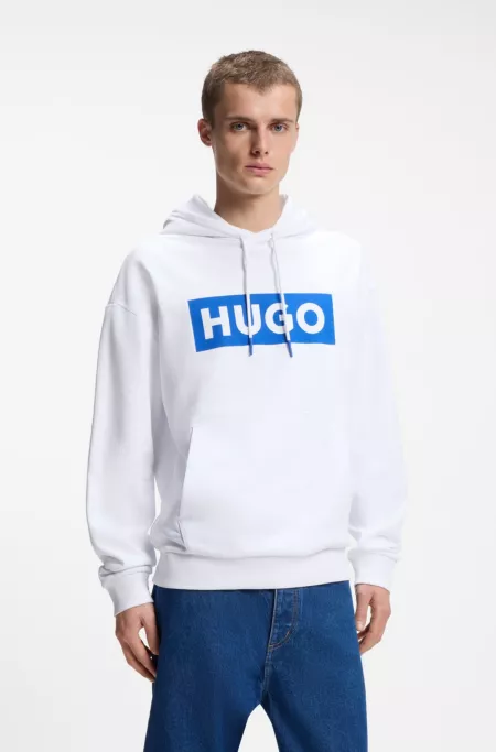 Cotton-terry hoodie with rectangle logo print