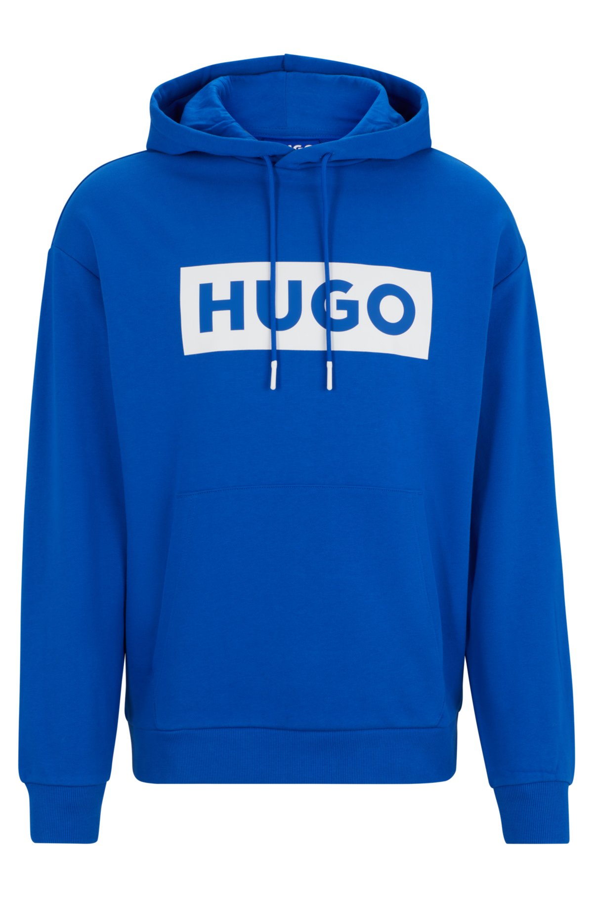 Relaxed-fit hoodie in French terry with logo print, Blue