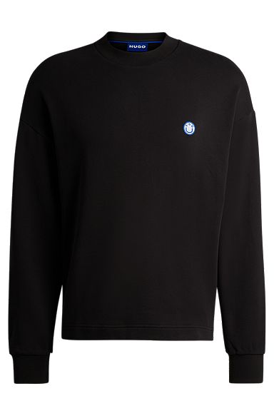 Sweatshirt aus Baumwoll-Terry mit dem Logo-Aufnäher der neuen Saison, Schwarz