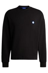 Cotton-terry sweatshirt with smiley-face logo patch, Black