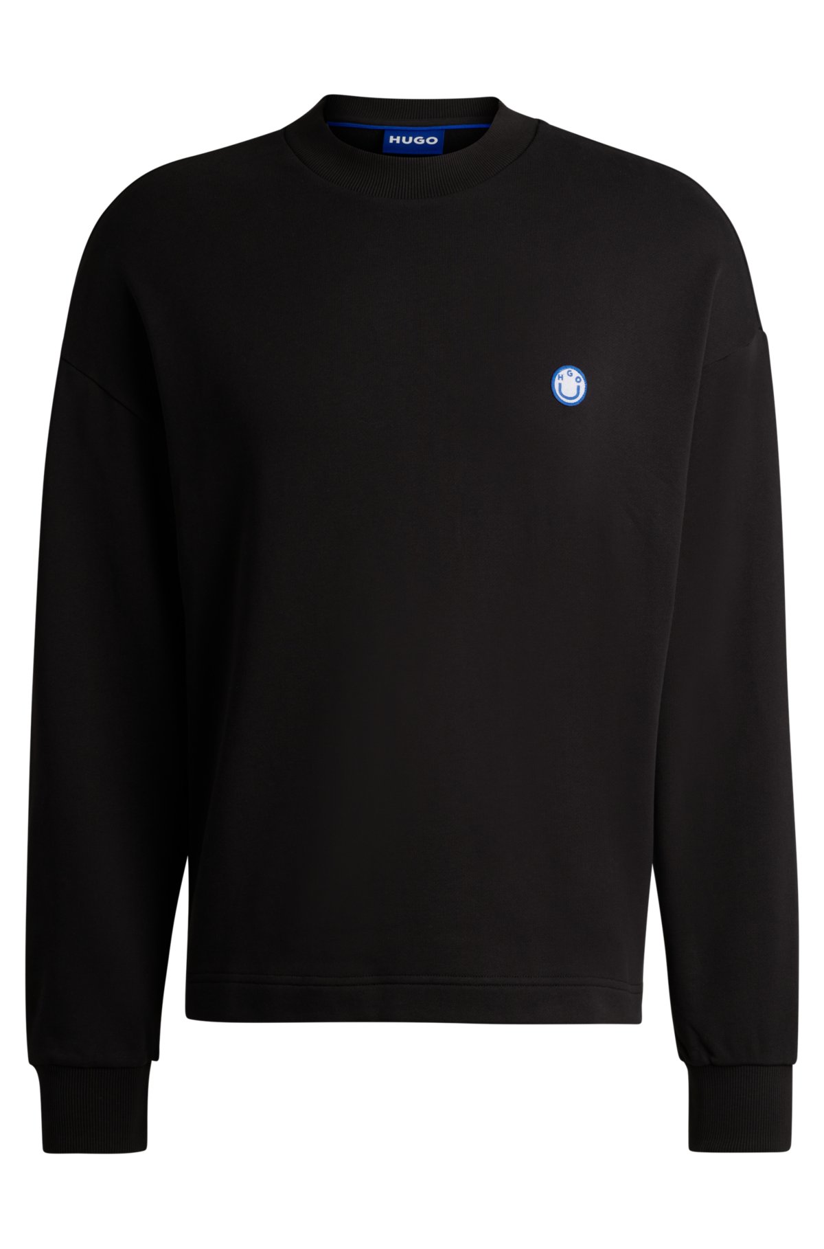 Cotton-terry sweatshirt with smiley-face logo patch, Black