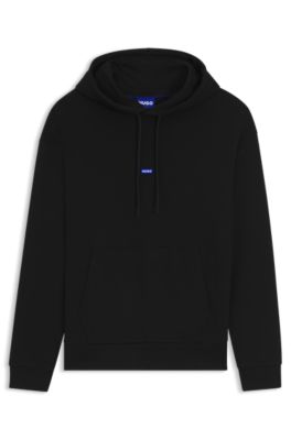 HUGO - Cotton-terry hoodie with blue logo label - Black