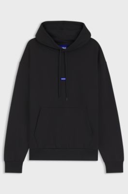 Sudadera con capucha de felpa de algod&oacute;n con insignia con logo, Negro