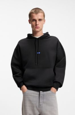 Sudadera con capucha de felpa de algod&oacute;n con insignia con logo, Negro