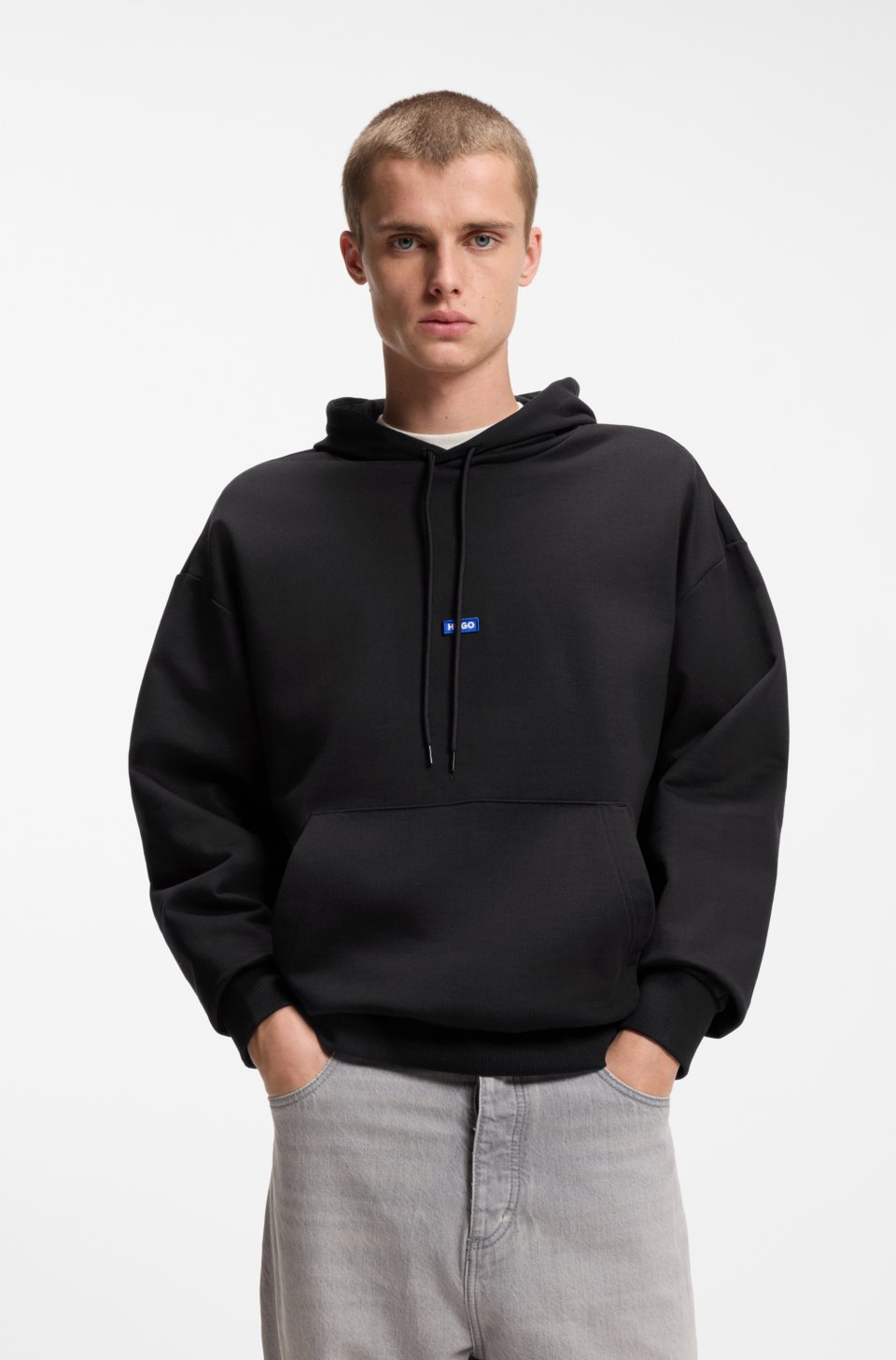 Cotton-terry hoodie with logo badge
