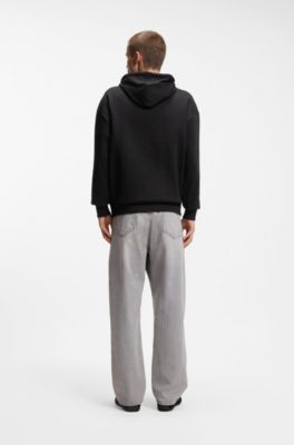 Sudadera con capucha de felpa de algod&oacute;n con insignia con logo, Negro