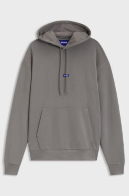Cotton-terry hoodie with logo badge, Grey