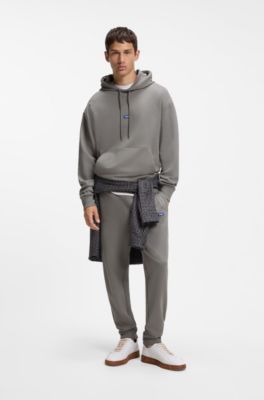 Cotton-terry hoodie with logo badge, Grey
