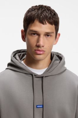 Cotton-terry hoodie with logo badge, Grey