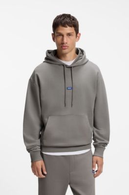 Cotton-terry hoodie with logo badge, Grey