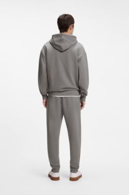 Cotton-terry hoodie with logo badge, Grey