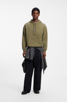 Cotton-terry hoodie with logo badge, Olive